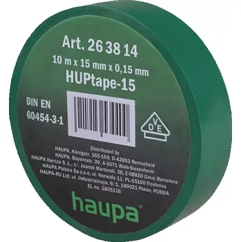Izolační páska 263814 Páska izolační PVC 15 mm x 10 m, zelená, Haupa (263814 Páska izolační PVC 15 mm x 10 m, zelená, Haupa)