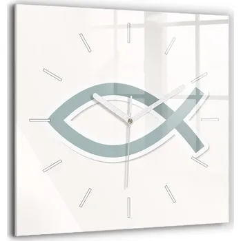 Hodiny Hodiny Tvrzené Sklo Tiché Bez Hlučnosti Nástěnné Ryba symbol Církve 60x60