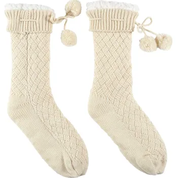 Dámské ponožky Intesi Pletené ponožky s bambulkami krémové 36-41