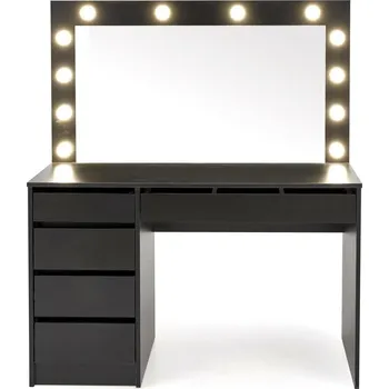 Toaletní stolek Toaletní stolek s LED zrcadlem Sybilla XL černý moderní na líčení se zásuvkami do ložnice