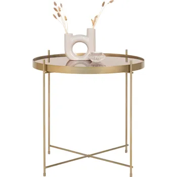 Konferenční stolek Kulatý konferenční stolek Venezia skleněný černý glamour se zlatou kovovou podstavou do obýváku