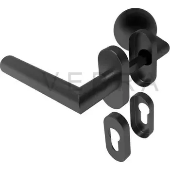 Dveřní kování Klika koule pevná, Levá, NEREZ AISI 304, Černá (Levé provedení)