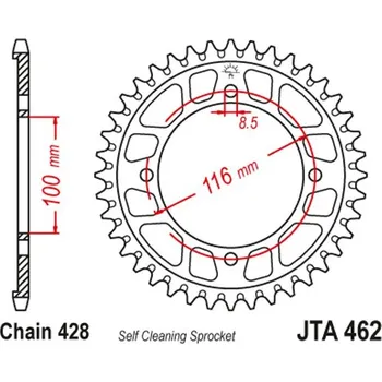 Řetězová sada pro motocykl Hliníková řetězová rozeta JT JTA 462-51BLK 51 zubů, 428 černá