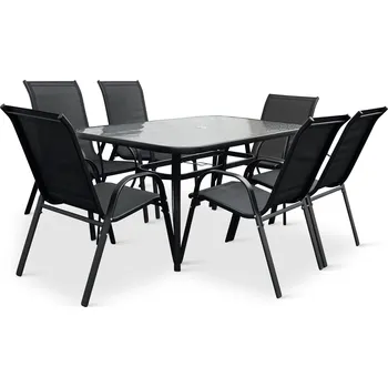 Zahradní sestava Noela Zahradní jídelní set Klaudie transparentní + 6x kovová židle Ramada
