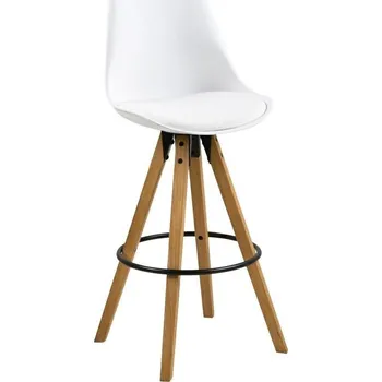 Barová židle Barová židle Dima Actona bílá s opěrkou, dřevěné nohy, moderní do kuchyně a k ostrůvku 75 cm