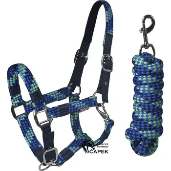 Ohlávka a vodítko Red Horse -CHECKED SOFT- - Tmavě modrá/Modrá - X-full