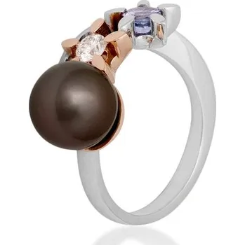 Prsten JK Zlatý prsten s tahitskou perlou, tanzanitem a diamantem Velikost prstenu: 46 Diamant 14 kt 0,14 ct (3,30 mm) ZPKV007D-46-1600T
