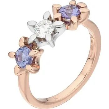 Prsten JK Zlatý prsten kytičky s přírodními tanzanity a diamantem Velikost prstenu: 46 Diamant 14 kt 0,24 ct (4,0 mm) ZPKV004G-46-1600