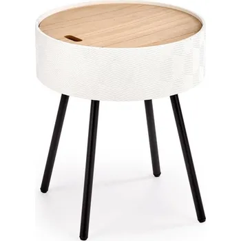 Konferenční stolek Kulatý bílý skandinávský konferenční stolek s úložným prostorem do obýváku 38 cm