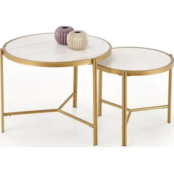 Konferenční stolek Intesi Sada 2 konferenčních stolků Kalund bílý mramor/zlato