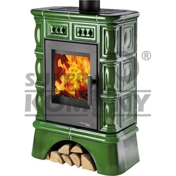 Krbová kamna HAAS+SOHN FARO černá, kachle zelená, kachlový sokl