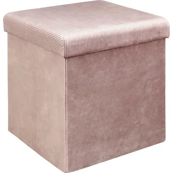 Taburet Růžový sametový taburet se schovkou Intesi Vels, glamour, skládací, 38x38 cm, do obýváku