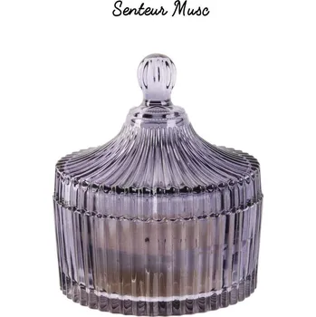 Svíčka Vonná svíčka bílé pižmo Intesi dekorativní v bohémském skle šedá 12 cm jako dárek