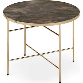 Konferenční stolek Kulatý konferenční stolek Azella sklo mramor zlatý glamour 60 cm do obýváku Intesi