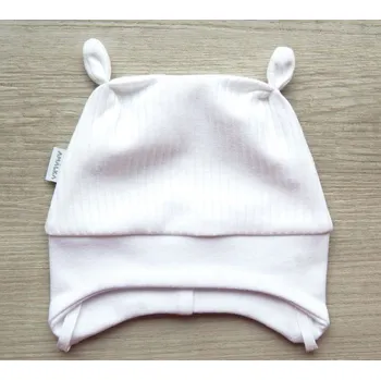 Kojenecké oblečení AMÁLKA Bavlněná zavazovací čepička žebrovaná, bílá Velikost: 50-56