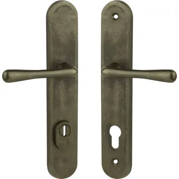Dveřní kování COBRA ELEGANT OCHRANNÍ KOVANÍ S PŘEKRYTKOU Provedení: PZR klika pravá/klika, Povrch: OV - staromosaz, Rozteč: 92 mm