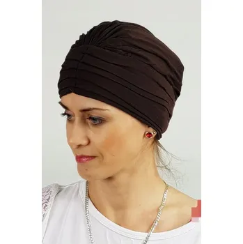 Čepice Pokrývka hlavy po chemoterapii hnědá Turban Nadia 25 čepice z bambusu