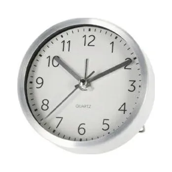 Hodiny Stříbrný moderní budík Quazi stolní hodiny do ložnice a kanceláře průměr 9 cm Intesi