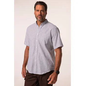 Pánská košile JP1880, Plus size Košile JP1880, lněná směs, krátké rukávy, pruhy, malý límeček s knoflíky, Modern střih, do 8XL pro plnoštíhlé nadměrná velikost, 837293901-1907, modrý, 8XL, Plus size oblečení, Oblečení pro vysoké muže, Nadměrné velikosti, Oblečení pro p