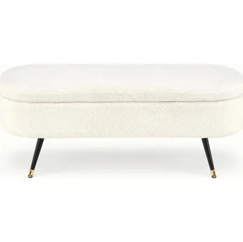 Pohovka Čalouněná lavice se skrytým úložným prostorem Avico krémová bouclé do předsíně a ložnice ve stylu glamour