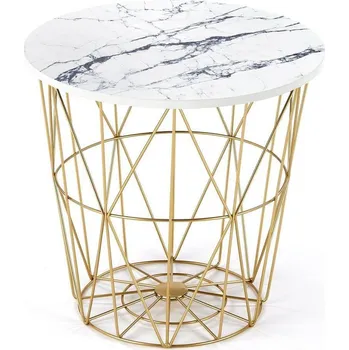 Konferenční stolek Konferenční stolek Rissa kulatý bílý mramor zlatý moderní s úložným prostorem do obýváku Intesi