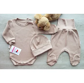 Kojenecká souprava AMÁLKA Bavlněná žebrovaná souprava pro miminko, oříšková latté Velikost: 56