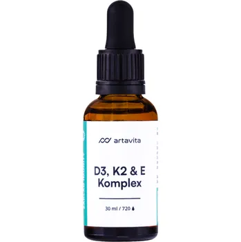 Prémiový D3, K2 & E vitamín komplex Artavita, 30 ml, 180 denních dávek, longevity produkt