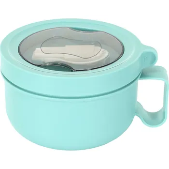 Svačinový box Kulatý modrý lunchbox Intesi s vidličkou, box na oběd do školy i práce, snadné čištění