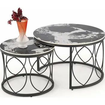 Konferenční stolek Sada 2 kulatých konferenčních stolků Dariam černý mramor moderní do obýváku Intesi