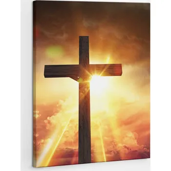 Obraz Náboženský Obraz na plátně Vertikální Kříž Světlo Požehnání 60x80 cm