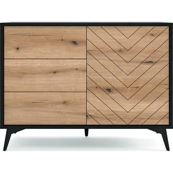 Komoda Komoda Fargo 104 cm se zásuvkami s rybí kostí, skandinávská komoda do obýváku na nožkách