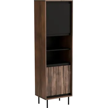 Policová skříň Vitrína na knihy a alkohol Miri ořechová černá moderní loftová do obýváku a jídelny 179 cm
