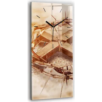 Hodiny Skleněné hodiny Sklo Tichý mechanismus Loft Nástěnný kříž a trnová korunka