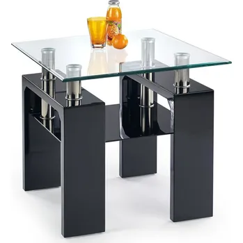 Konferenční stolek Konferenční stolek Rafes S čtvercový skleněný černý s policí moderní do obýváku Intesi
