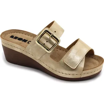 Dámská obuv Leon 1110 Dámské kožené pantofle na klínku - Zlatá Velikost: 39