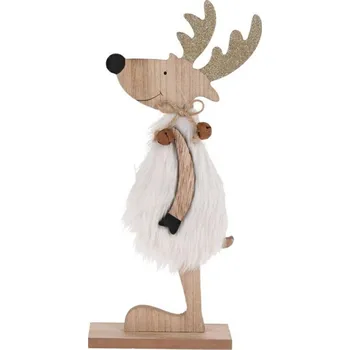 Vánoční dekorace Dřevěná figurka bílého soba hledícího doleva