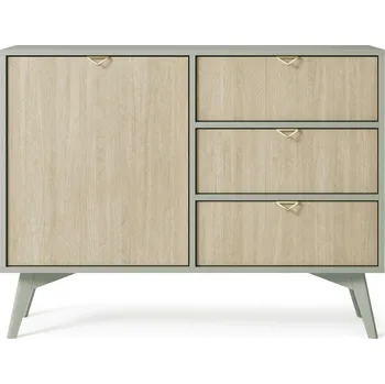 Komoda Komoda Sage glamour se zásuvkami a skříňkou v rybí kostce na nožkách do obýváku 106 cm