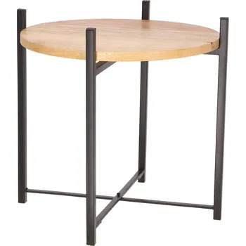 Konferenční stolek Kulatý konferenční stolek Ragna 42 cm loftový dřevěný s kovovou podstavou do obýváku Intesi