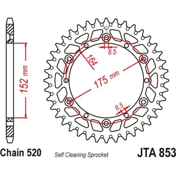Řetězová sada pro motocykl Hliníková řetězová rozeta JT JTA 853-48BLK 48 zubů, 520 černá