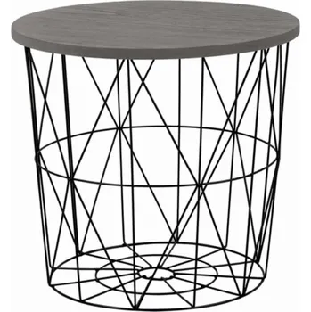 Konferenční stolek Šedý kulatý konferenční stolek s úložným prostorem, moderní loftový do obýváku Intesi