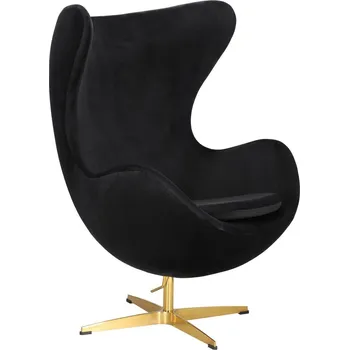 Křeslo Otočné křeslo Egg černý samet moderní glamour do obýváku a kanceláře zlatá podstava