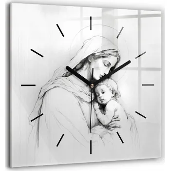 Hodiny Skleněné hodiny s motivem na zeď Tiché ručičky Ilustrace Ježíš Maria