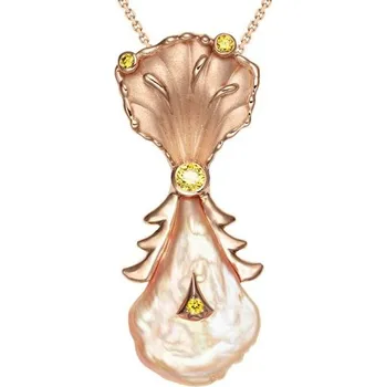 Přívěsek JK Zlatý přívěsek s přírodní perlou Biwa a přírodními žlutými diamanty 14 kt ZZPR207C-99-3000I