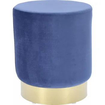 Taburet Modrý kulatý sametový taburet Souris Velvet L glamour na zlaté podstavě do obývacího pokoje