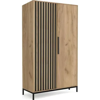 Šatní skříň Moderní šatní skříň s lamelami Markle dub craft/černá s policemi do ložnice 94 cm