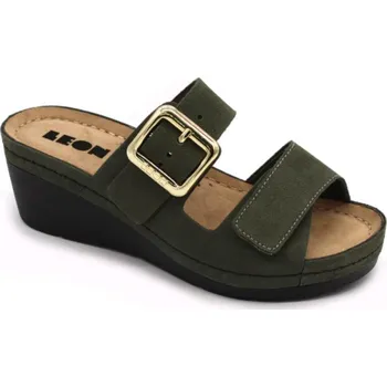 Dámská zdravotní obuv Leon 1110 Dámské kožené pantofle na klínku - Zelená Velikost: 41