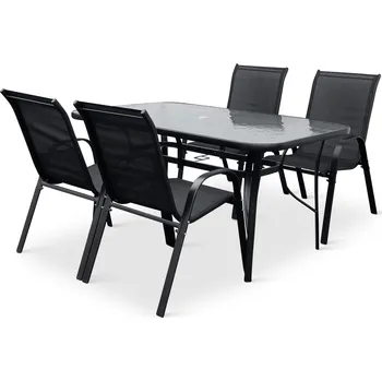 Zahradní sestava Noela Zahradní jídelní set Klaudie transparentní + 4x kovová židle Ramada