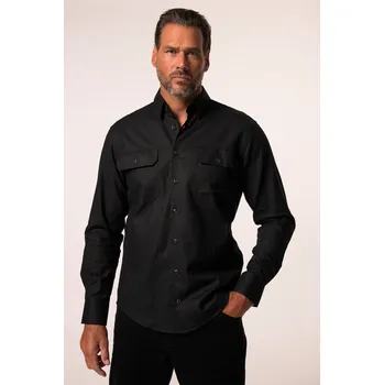 Pánská košile JP1880, Plus size Košile JP1880, lněná směs, dlouhé rukávy, Kent límeček, Modern střih, do 8XL pro plnoštíhlé nadměrná velikost, 837827100-1907, černý, 8XL, Plus size oblečení, Oblečení pro vysoké muže, Nadměrné velikosti, Oblečení pro plnoštíhlé.