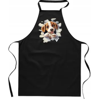 Kuchyňská zástěra KUCHYŇSKÁ ZÁSTĚRA bavlna černá s dírou, PES Beagle štěně FA_481_cz