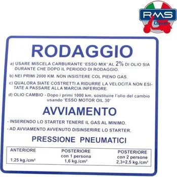 Štítek RMS 142721070 modrá "Rodaggio"